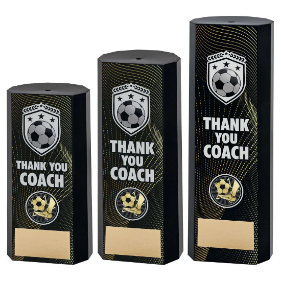 BLACK PLASTIC FILLED COLUMN FOOTBALL THANK YOU COACH (1in CEN)