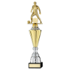 GOLD PLASTIC MALE FOOTBALL FIGURE ON GOLD/SILVER TROPHY (1in CEN) - 15.75in