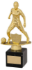GOLD/BLK PLASTIC FEMALE FOOTBALL FIGURE ON BLK MARBLE TROPHY (1in CEN) - 9in