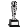 SILVER/BLACK PLASTIC FOOTBALL FIGURE ON BASE - 8in