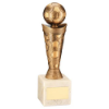 BRONZE/GOLD PLASTIC FOOTBALL FIGURE ON CREAM MARBLE TROPHY - (1in CEN) 10in