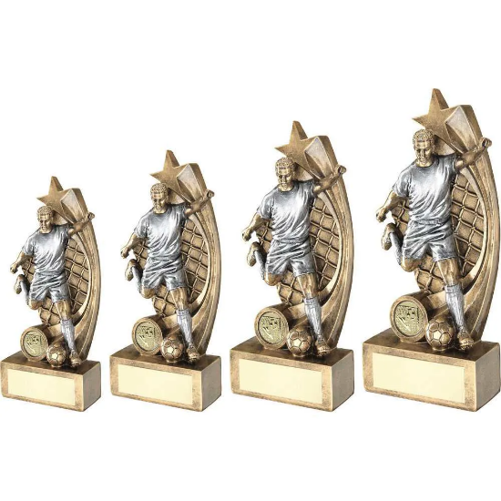 BRZ/PEW MALE FOOTBALL FIGURE ON STAR NET BACKING WITH PLATE (1in CENTRE)