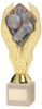 GOLD PLASTIC HOLDER + FOOTBALL DISC ON CREAM MARBLE TROPHY (1in CEN) - 9in