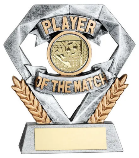 PEW/GOLD PLAYER OF THE MATCH MINI DIAMOND WITH FOOTBALL INSERT & PLATE - 4in