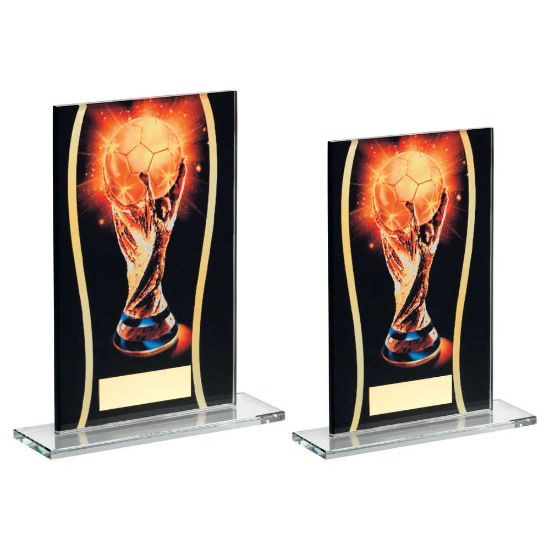 CLEAR GLASS RECTANGLE WITH PRINTED FOOTBALL WITH PLATE (5mm THICK)