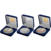 VELVET BOX AND 70mm FOOTBALL MEDAL TROPHY MATT SILVER/SILVER