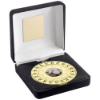 BLACK VELVET BOX AND 70mm FOOTBALL MEDAL TROPHY (1in CENTRE) GOLD - 4in