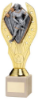 GOLD PLASTIC HOLDER + FEMALE RUGBY DISC ON CREAM MARBLE TROPHY (1in CEN) - 9in