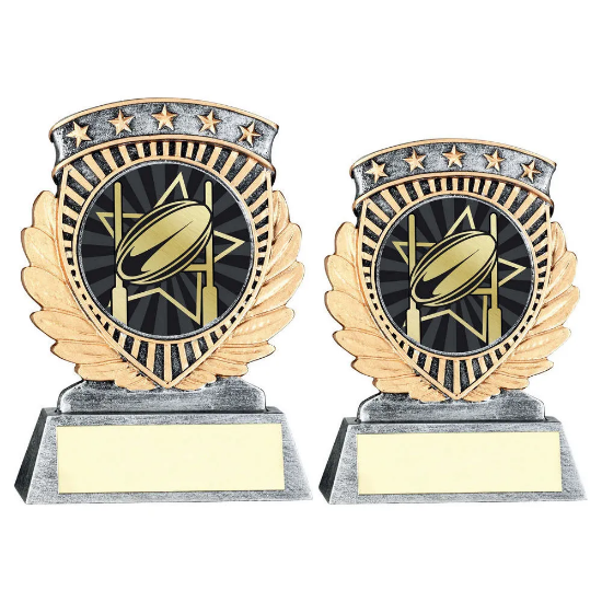 PEW/GOLD 5 STAR HOLDER WITH VINYL RUGBY INSERT & PLATE