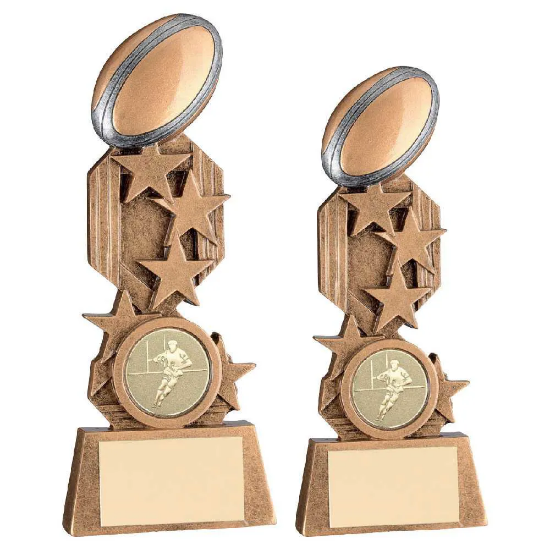 BRZ/PEW/GOLD RUGBY ON STARS FLATBACK WITH PLATE (1in CENTRE)