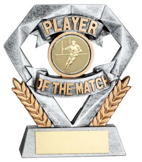 PEW/GOLD PLAYER OF THE MATCH MINI DIAMOND WITH RUGBY INSERT & PLATE - 4in
