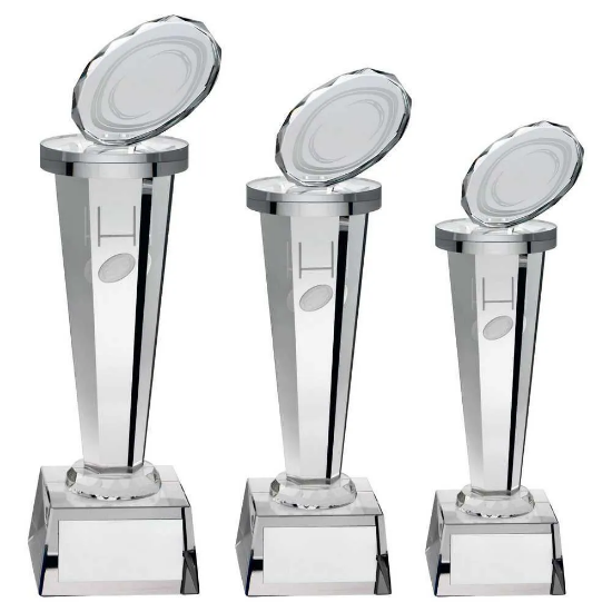 CLEAR GLASS COLUMN WITH LASE RUGBY IMAGE WITH PLATE