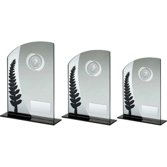 JADE GLASS PLAQUE WITH BLACK/SILVER DETAIL WITH RUGBY INSERT AND PLATE