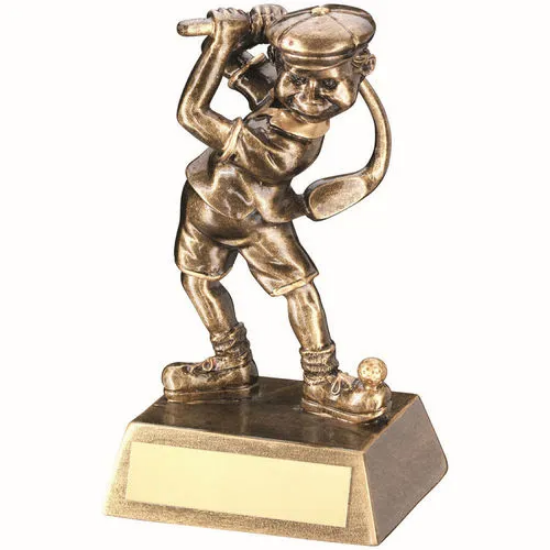 BRZ/GOLD MALE COMIC GOLF FIGURE WITH PLATE - 5.5in