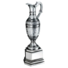 PAINTED SILVER GOLF CLARET JUG WITH PLATE - 10in