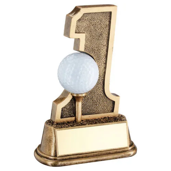 BRZ/GOLD GOLF HOLE IN ONE BALL HOLDER WITH PLATE - 6in