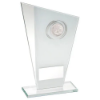 WHITE/SILVER PRINTED GLASS PLAQUE WITH GOLF INSERT WITH PLATE - 7.25in