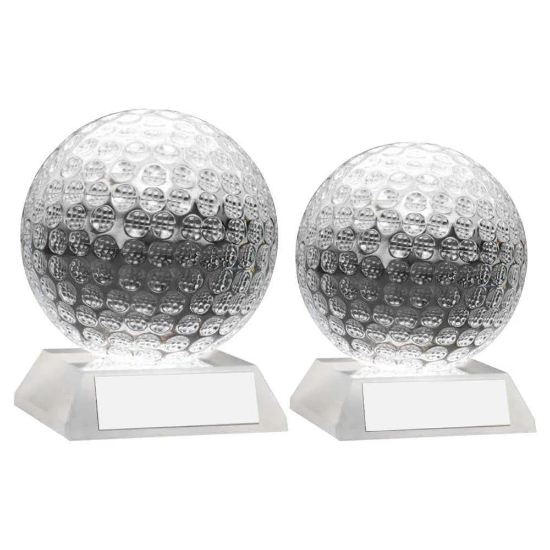 CLEAR GLASS GOLF BALL WITH PLATE