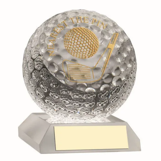 CLEAR GLASS GOLF BALL WITH PLATE NEAREST THE PIN - 3.75in