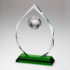 CLEAR GLASS DIAMOND WITH GOLF BALL ON GREEN BASE (15mm THICK) - 9.5in