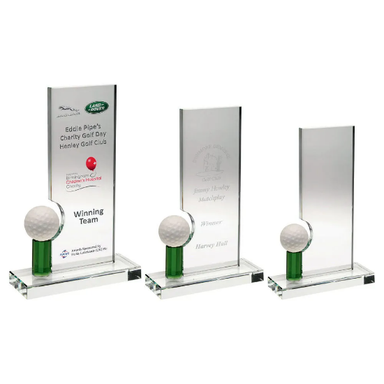 CLEAR/GREEN GLASS RECTANGLE WITH GOLF BALL     (10mm THICK)