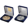 VELVET BOX AND 70mm MEDALLION GOLF TROPHY ANTIQUE SILVER