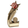 BRZ/GOLD/RED CRICKET BALL AND BAT ON SHOOTING STAR WITH PLATE (1in CEN) - 5.5in