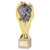 GOLD PLASTIC HOLDER + CRICKET BATSMAN DISC+CREAM MARBLE TROPHY (1in CEN) - 9in