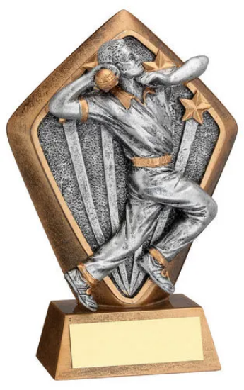 BRZ/GOLD DIAMOND HOLDER WITH CRICKET BOWLER DISC WITH PLATE - 5.25in