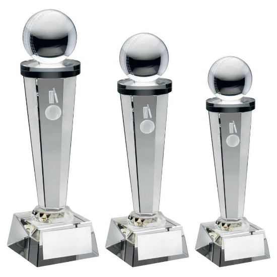 CLEAR GLASS COLUMN WITH LASE CRICKET IMAGE WITH PLATE