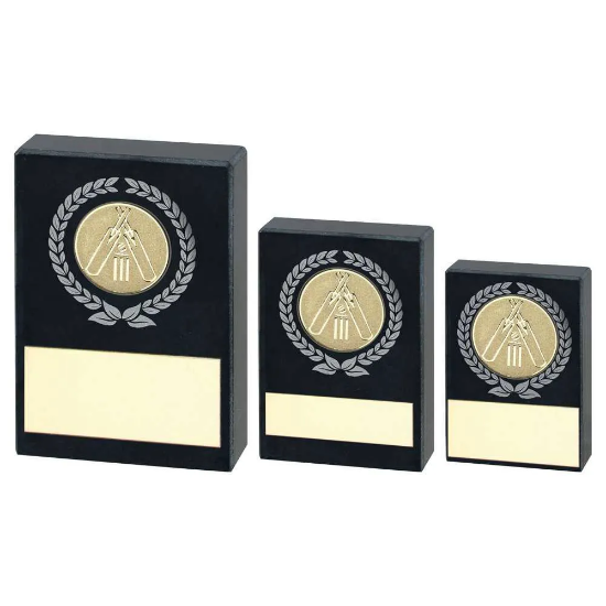 BLACK MARBLE WITH SILVER/GOLD WREATH, CRICKET INSERT AND PLATE