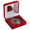 RED VELVET BOX AND 60mm MEDAL CRICKET TROPHY BRONZE - 4in