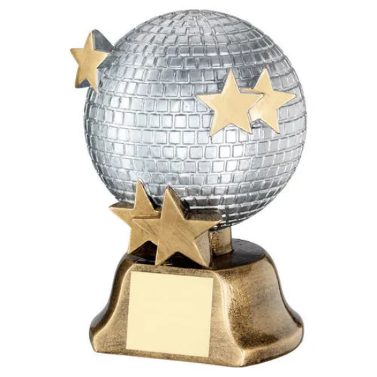 SILVER/BRZ/GOLD GLITTER BALL WITH STARS WITH PLATE - 6in