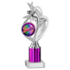 SILVER/PURPLE DANCE/GYM FIGURE ASSEMBLED ON MARBLE - (2" CEN/2" TUBE) 9in