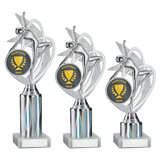 SILVER DANCE/GYM FIGURE ASSEMBLED ON MARBLE