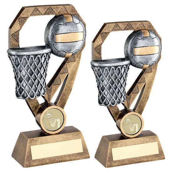 BRZ/PEW/GOLD NETBALL WITH NET ON DIAMOND WITH PLATE (1in CENTRE)