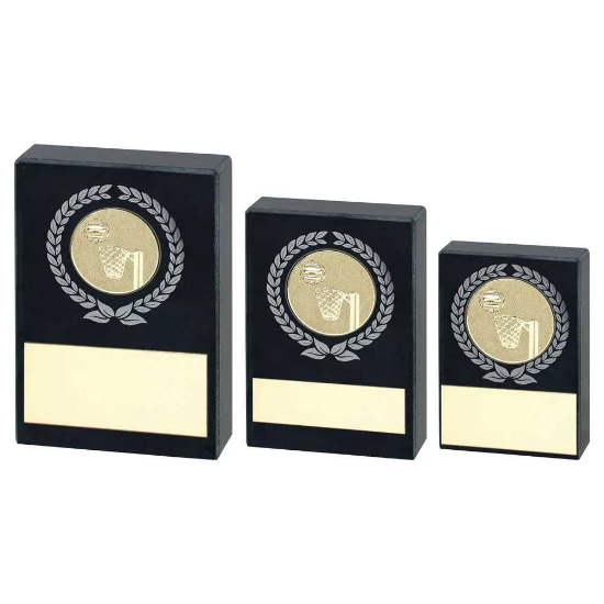 BLACK MARBLE WITH SILVER/GOLD WREATH, NETBALL INSERT AND PLATE