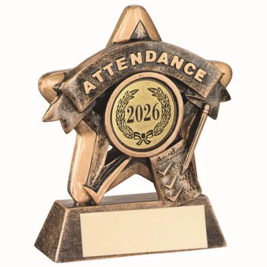 BRZ/GOLD MINI STAR ATTENDANCE WITH PLATE (1in CENTRE) - 3.75in