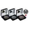 BLACK VELVET BOX AND 60mm MEDAL TENNIS TROPHY BRONZE