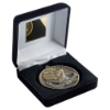 BLACK VELVET BOX AND 60mm MEDAL MARTIAL ARTS TROPHY ANTIQUE GOLD - 4in