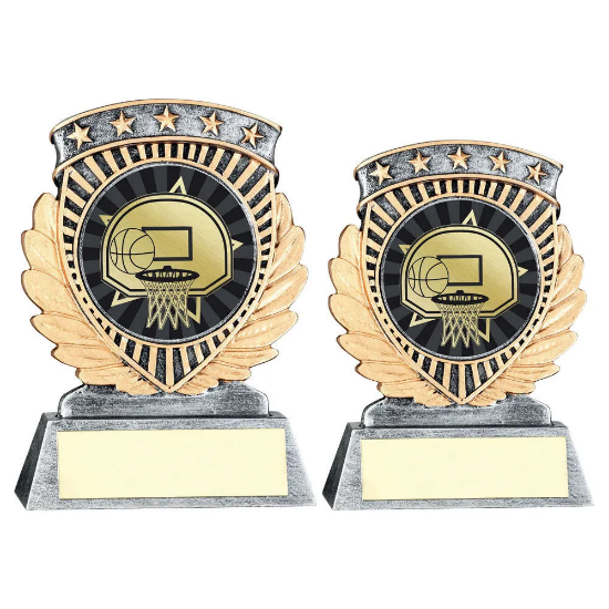 PEW/GOLD 5 STAR HOLDER WITH VINYL BASKETBALL INSERT & PLATE