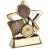 BRZ/GOLD BADMINTON MINI STAR WITH PLATE (1in CENTRE) - 3.75in
