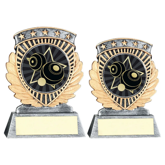 PEW/GOLD 5 STAR HOLDER WITH VINYL LAWN BOWLS INSERT & PLATE