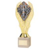 GOLD PLASTIC HOLDER + MOTOR SPORT DISC ON CREAM MARBLE TROPHY (1in CEN) - 10in