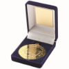 BLUE VELVET BOX AND 50mm MEDAL MOTOR SPORT TROPHY GOLD - 3.5in