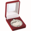 RED VELVET BOX AND 50mm MEDAL TABLE TENNIS TROPHY SILVER - 3.5in
