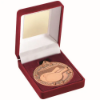 RED VELVET BOX AND 50mm MEDAL TABLE TENNIS TROPHY BRONZE - 3.5in