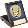 BLACK PLASTIC BOX WITH TEN PIN INSERT TROPHY GOLD - 3.5in