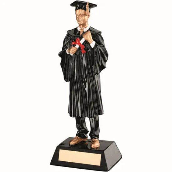 BLK/GOLD RESIN MALE GRADUATE FIGURE WITH PLATE - 9.25in