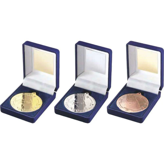 VELVET BOX AND 50mm MEDAL HORSE TROPHY SILVER